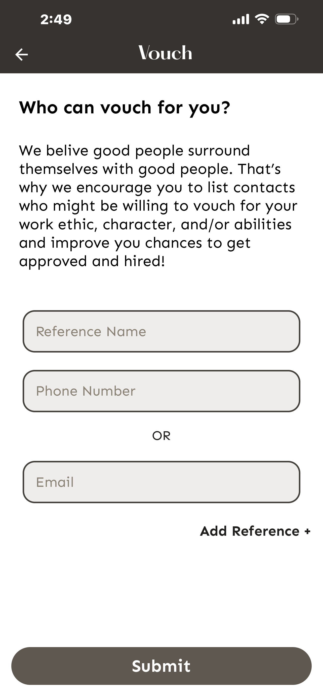 Add a reference — Name, phone or email