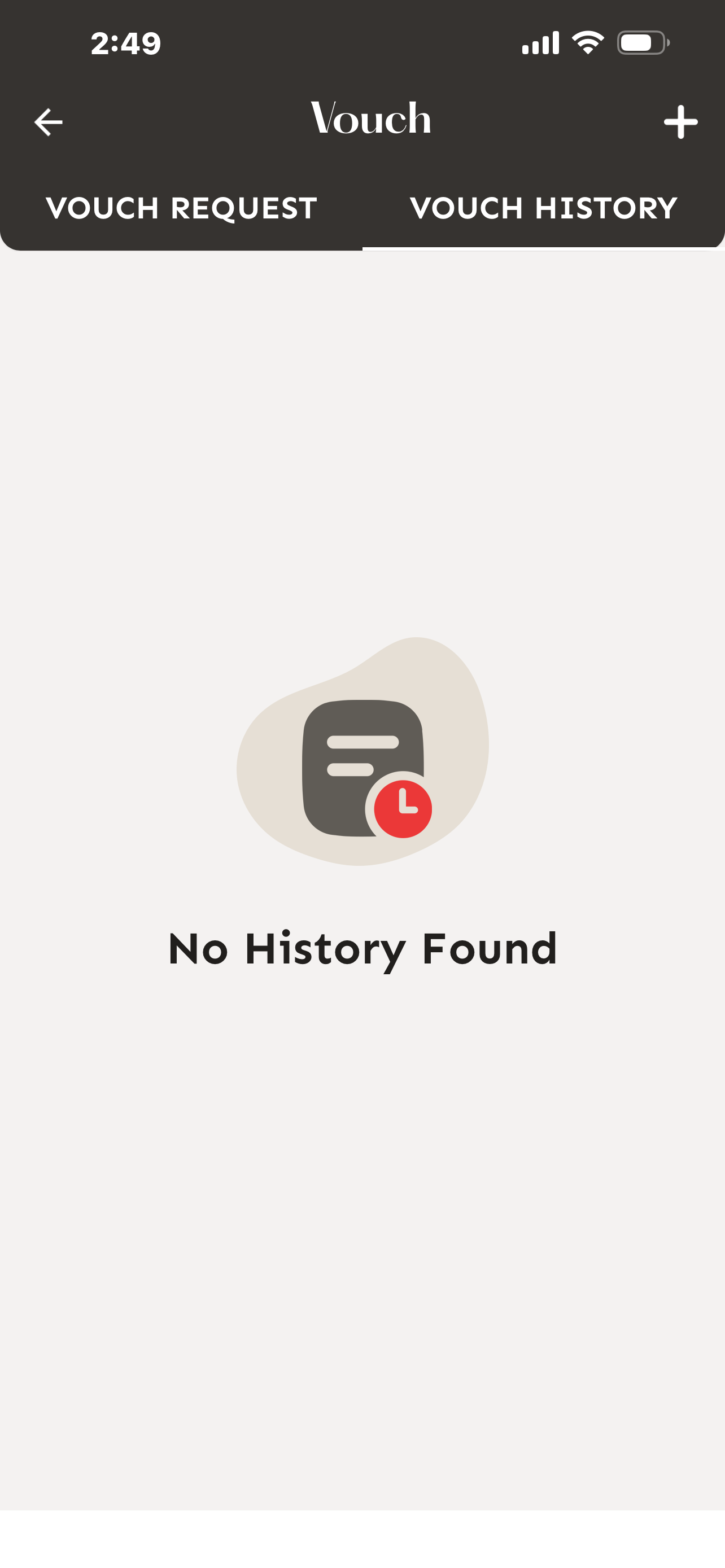 Vouch tab — History view