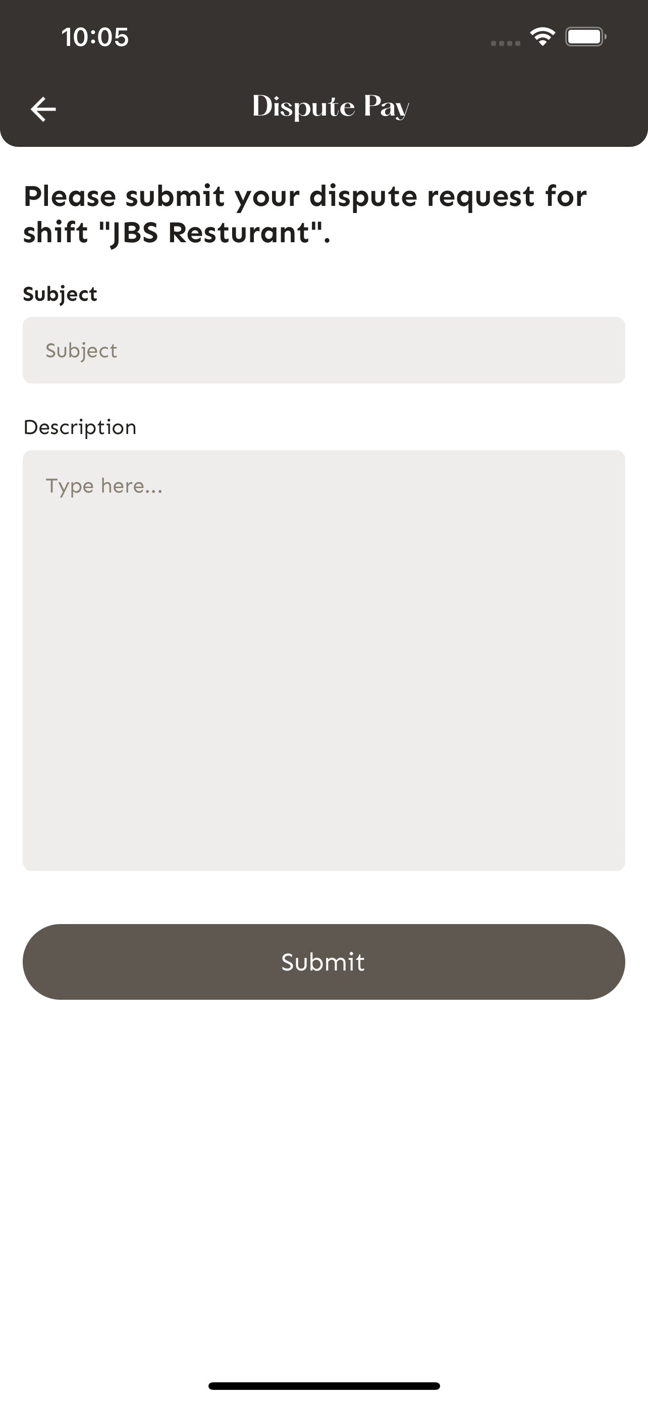 Dispute pay form
