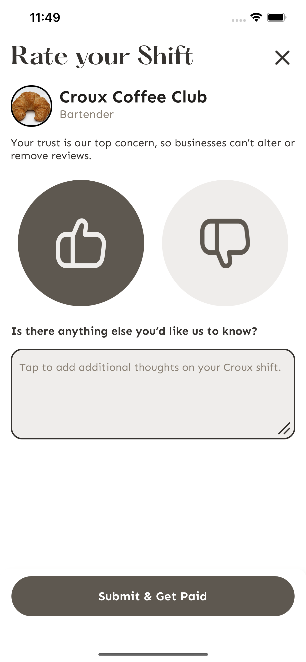 Rating form with thumbs up/down and comments