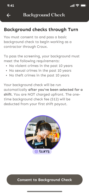 Background checks through Turn - requirements and consent screen