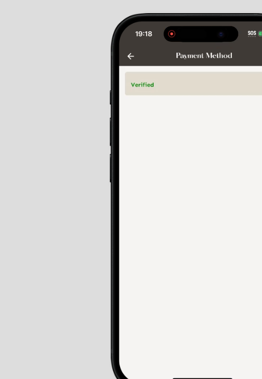 Payment Method screen showing Verified status