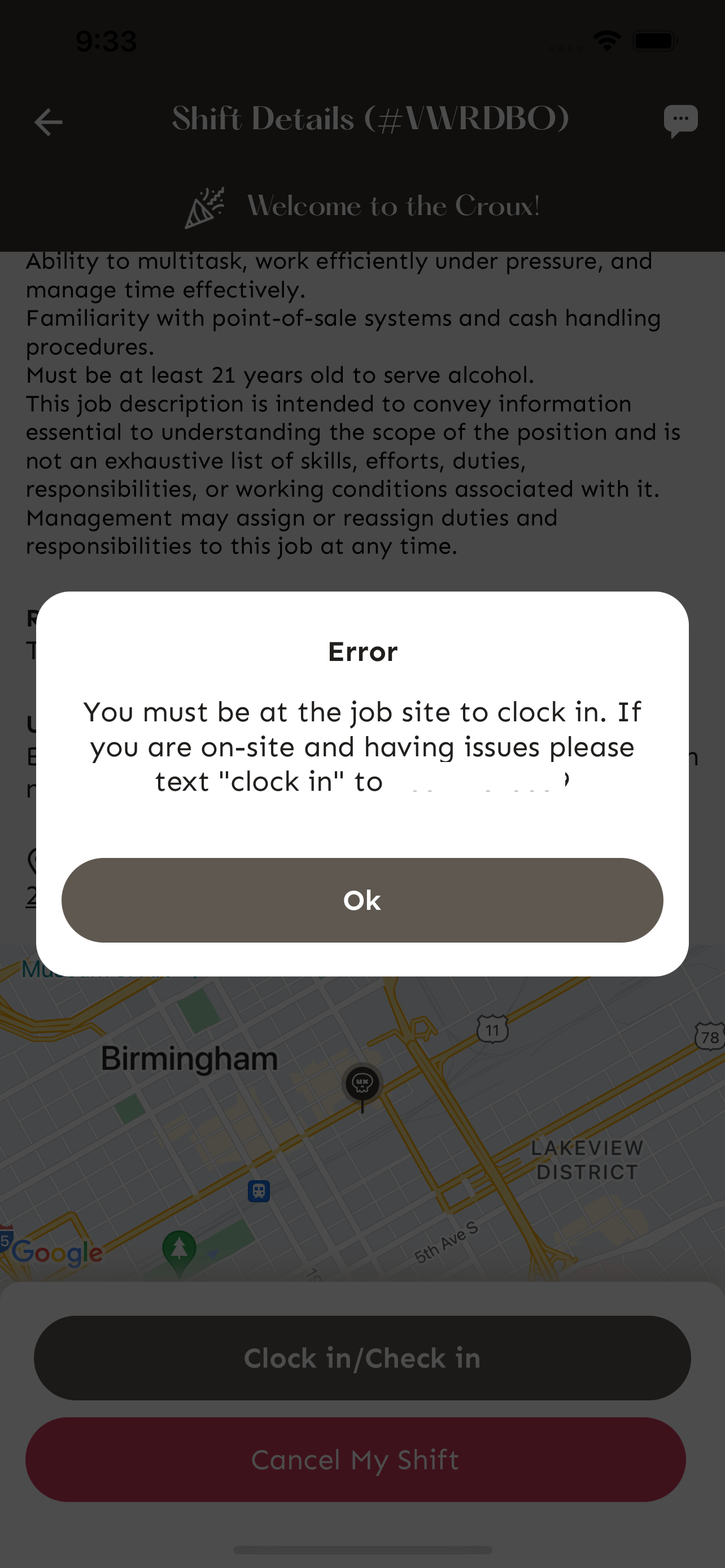 GPS error message