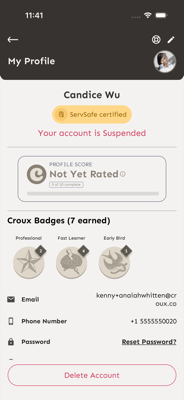 My Profile screen showing phone number field in Croux app