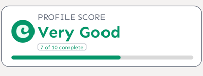 Profile Score mostrando Very Good, 7 de 10 pasos completados