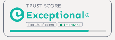 Trust Score mostrando Exceptional, Top 1% del talento