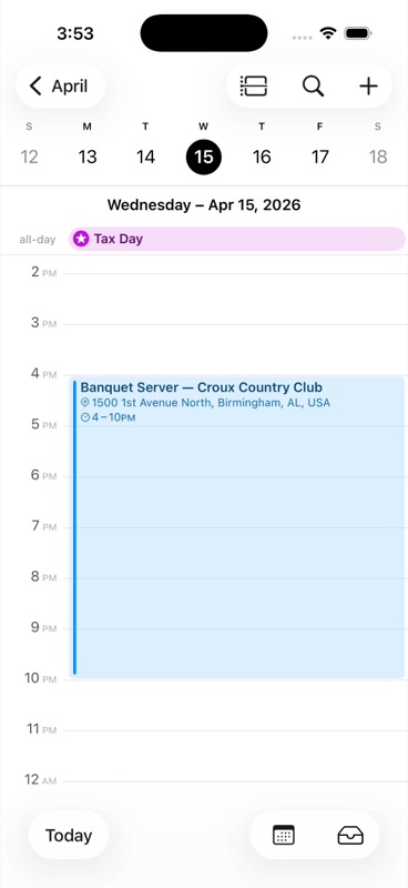 Evento del turno en el Calendario de Apple