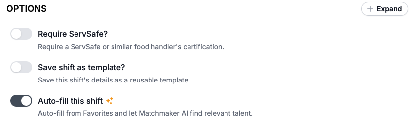 Interruptor Auto-fill this shift