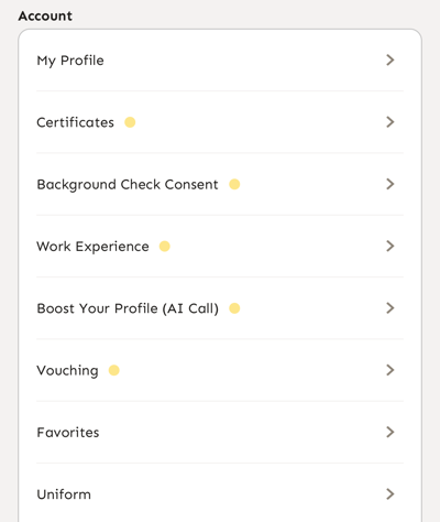Account menu showing My Profile above Certificates.