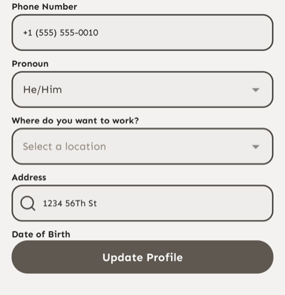 Campo Phone Number y botón Update Profile en el formulario de perfil.