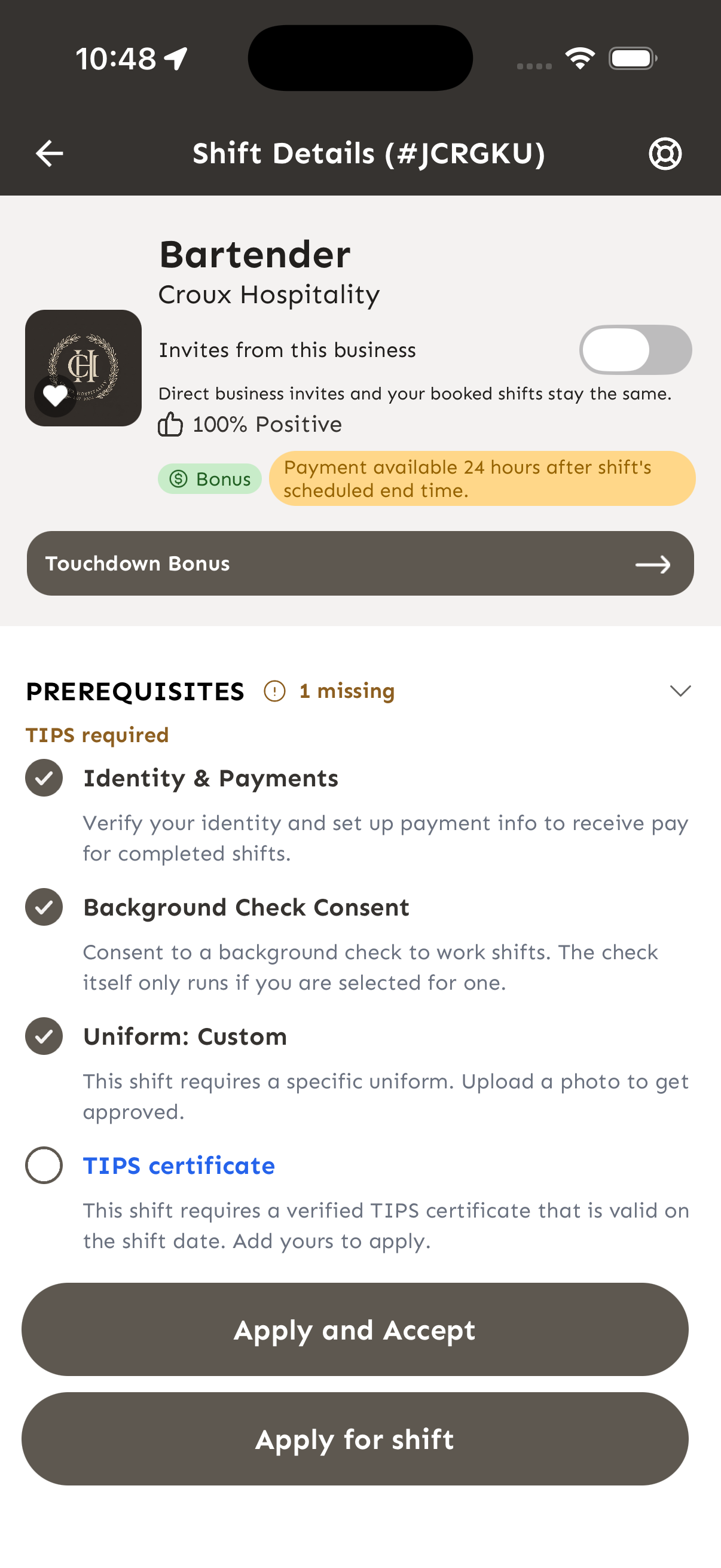 TIPS required: the certificate appears as a missing prerequisite.